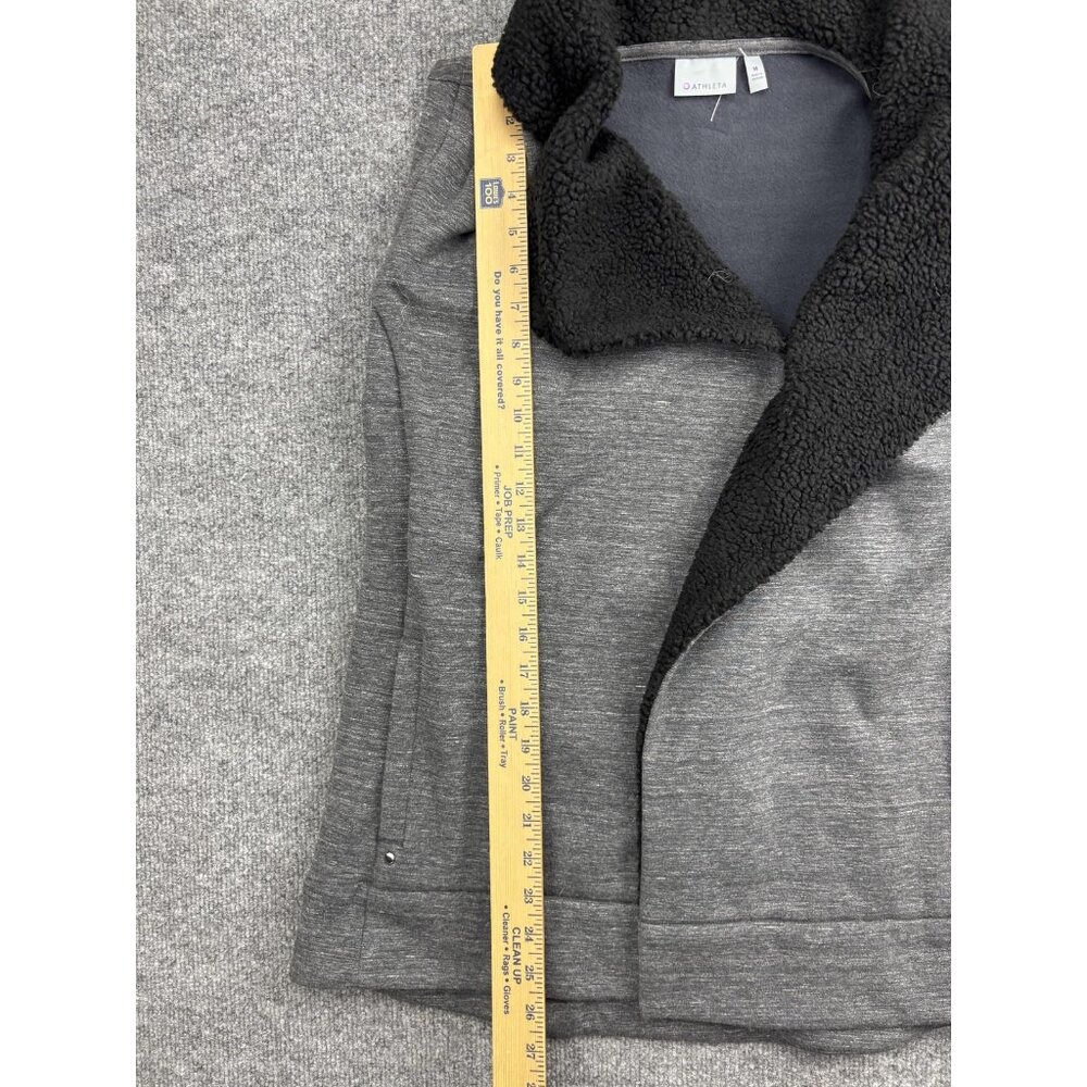 Athleta Vest Womens‎ Medium Heather Gray Sherpa Collar Fleece Lined Open Front - Picture 5 of 7